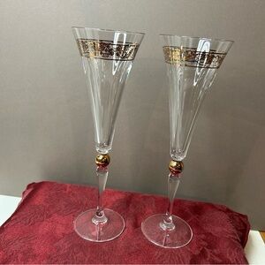 Vintage Godiva Millenium Crystal Champagne Flutes glasses 10.25” France-Set of 2